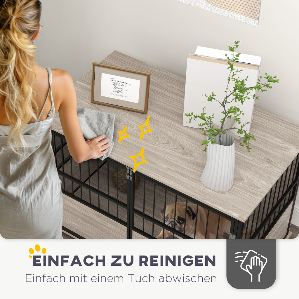 PawHut Hundebox, robust & stilvoll, 100x60x68cm, Walnussholz-Finish & Schwarz