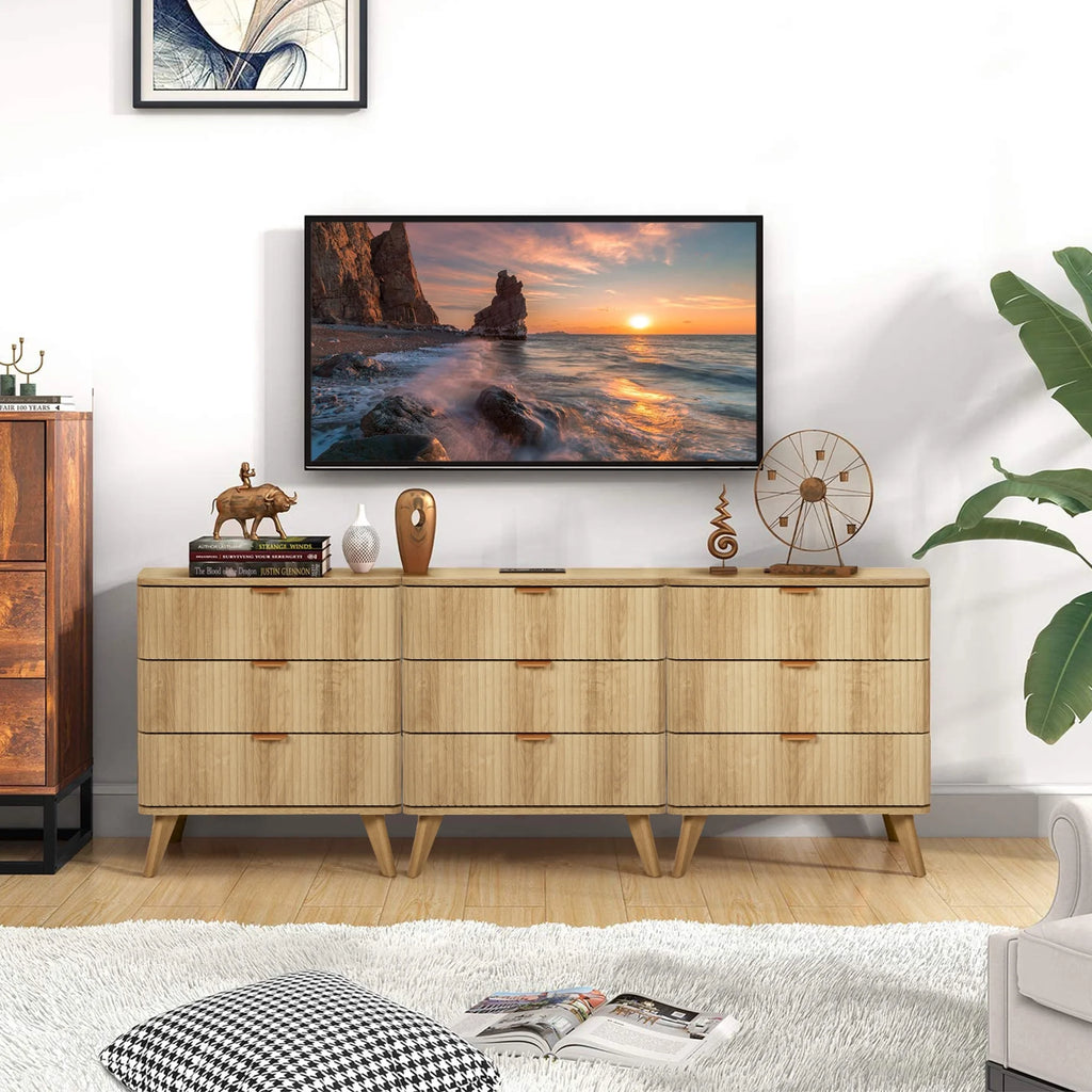 YOCWO Fluted Nightstand for Bedroom Set of 2, Wood Bedside Table Set of 2 with Drawers, Black