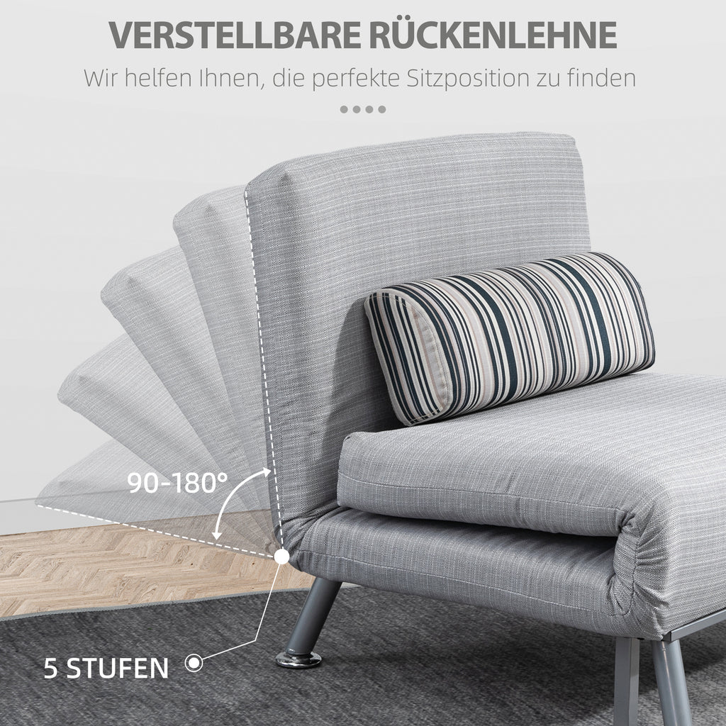 HOMCOM Klappsessel mit Bettfunktion, klappbarer Relaxsessel in Leinenoptik, Verstellbare Rückenlehne, 75 x 70 x 75 cm, Grau