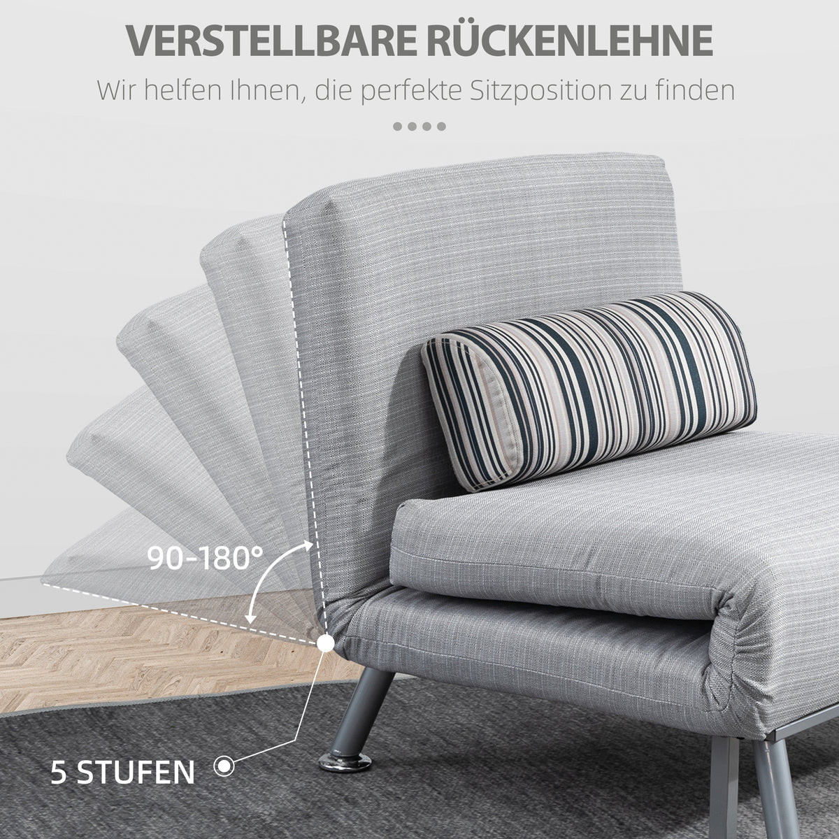 HOMCOM Klappsessel mit Bettfunktion, klappbarer Relaxsessel in Leinenoptik, Verstellbare Rückenlehne, 75 x 70 x 75 cm, Grau