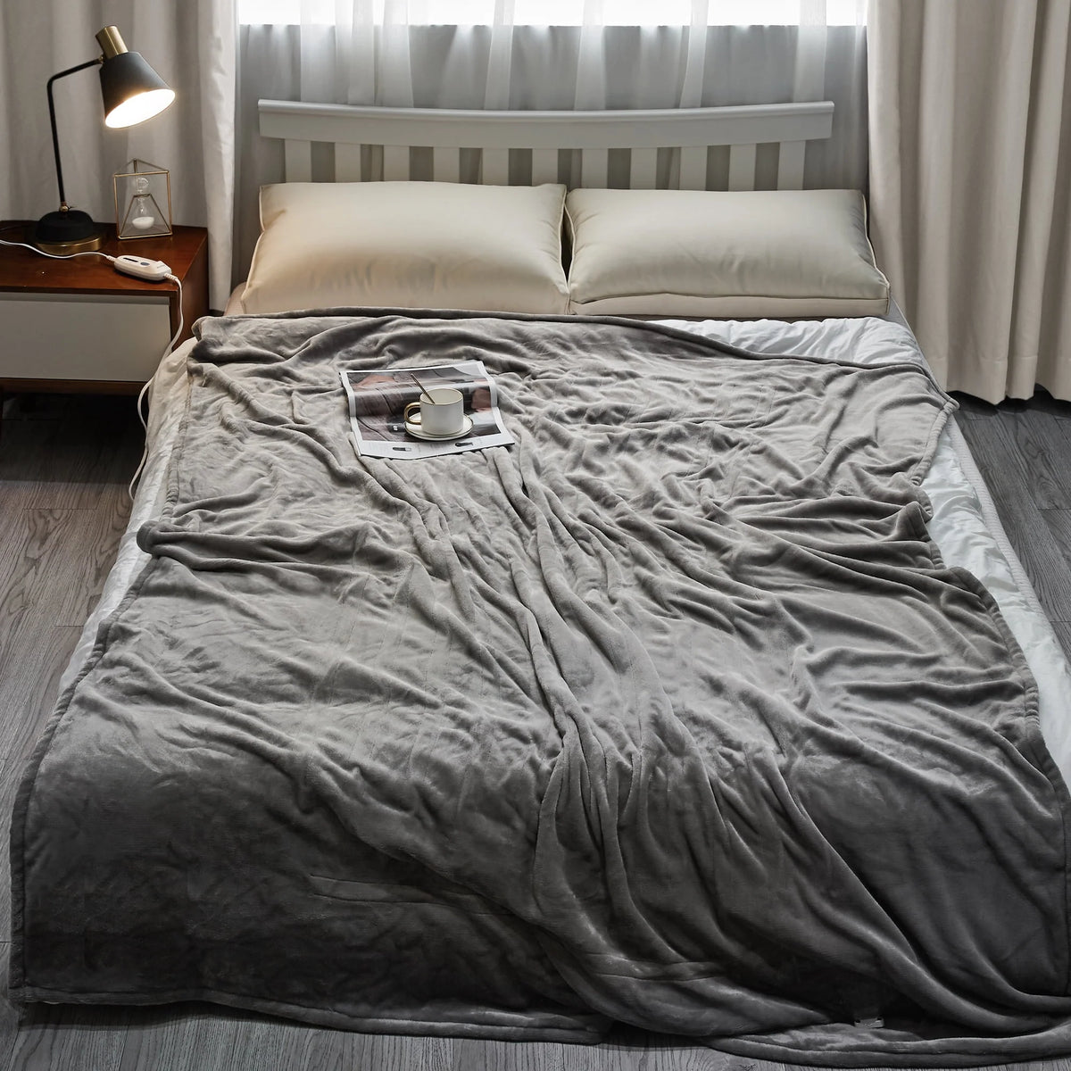 MARNUR Electric Heated Blanket Twin Size 62" x 84" with 4 Heating Levels, 10H Auto - Off, Machine Washable - Gray