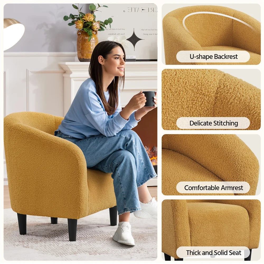 Yaheetech Upholstered Club Chair Accent Barrel Chair, Ivory