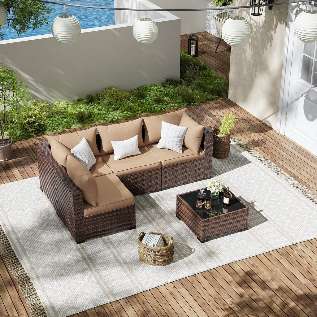 ELPOSUN Patio Furniture Set, Outdoor Patio Furniture Wicker Furniture Couch Set, 5 Pieces Outdoor Sectional Sofa, Patio Furniture Set, Outdoor Patio Set for Balcony Furniture (Grey)