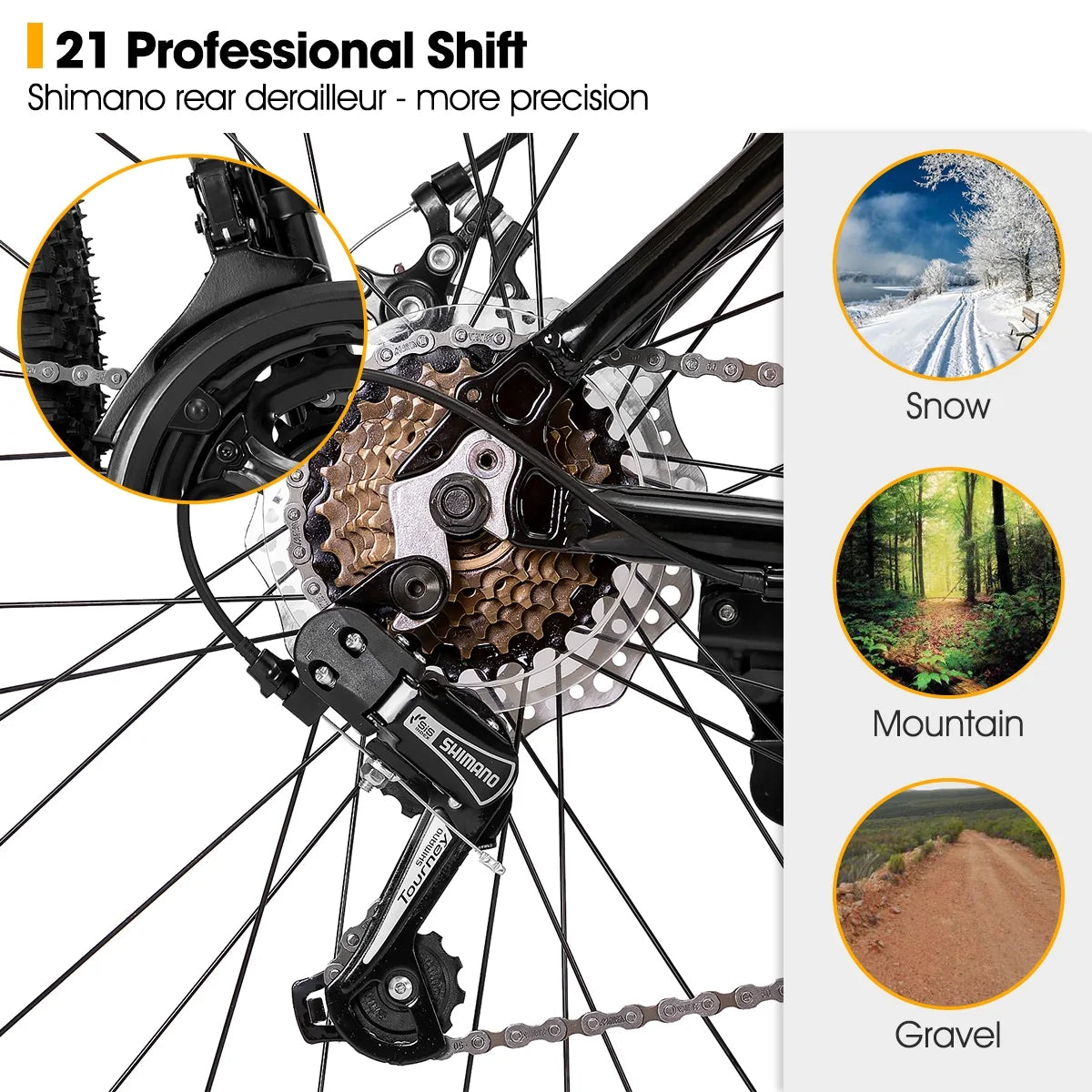 Hiland Mountain Bike, Multi - Spokes, Shimano 21 Speeds Drivetrain, Aluminum Frame 26 in Wheels, Men'S MTB Bicycle, White