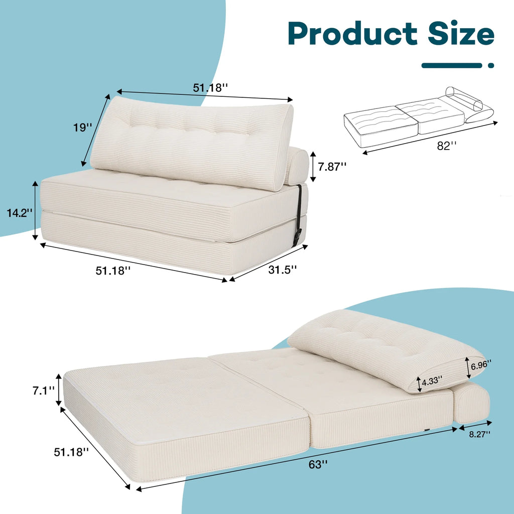 Hommpa Folding Sofa Bed Foldable Couch Bed Convertible Futon Chair with High Density Foam Filling with Pillow for Adult, Comfort Chair Bed for Living Room Bedroom, Gray, Single