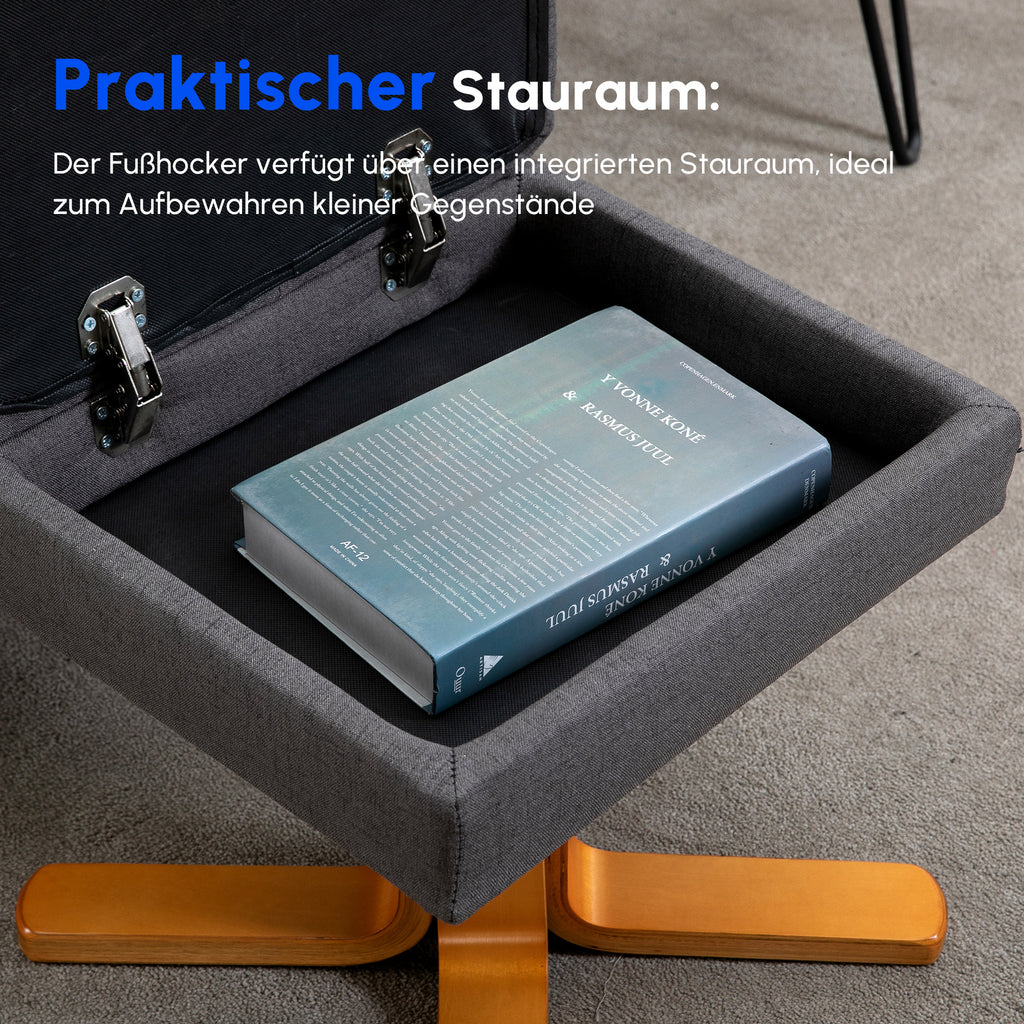 HOMCOM Relaxsessel mit Fußhocker, Stauraum, Elektrischer Massagesessel mit Liegefunktion, Drehbarer Fernsehsessel mit Seitentasche, Fernbedienung, Holzrahmen, Polyester, Dunkelgrau