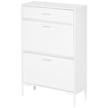 HOMCOM Moderner Schuhschrank für 12 Paare Schuhe mit 2 Klappflügeltüren und Schublade, 76x26x110 cm, Weiß