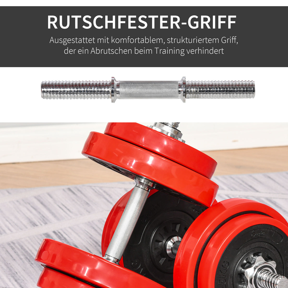 HOMCOM Hantelset 20/30KGS 2-IN-1 Hanteln&Langhanteln verstellbar Gewichtheben für Zuhause Fitness Muskel Rot+Schwarz 21,5 x 21,5 x 3,8 cm