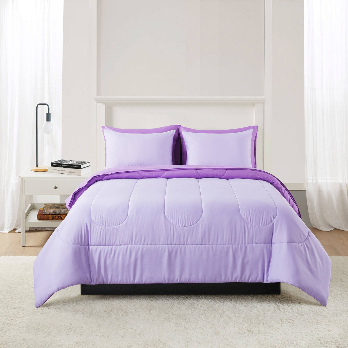 Mainstays Bed in A Bag Comforter Set with Sheets - Purple - Twin Each