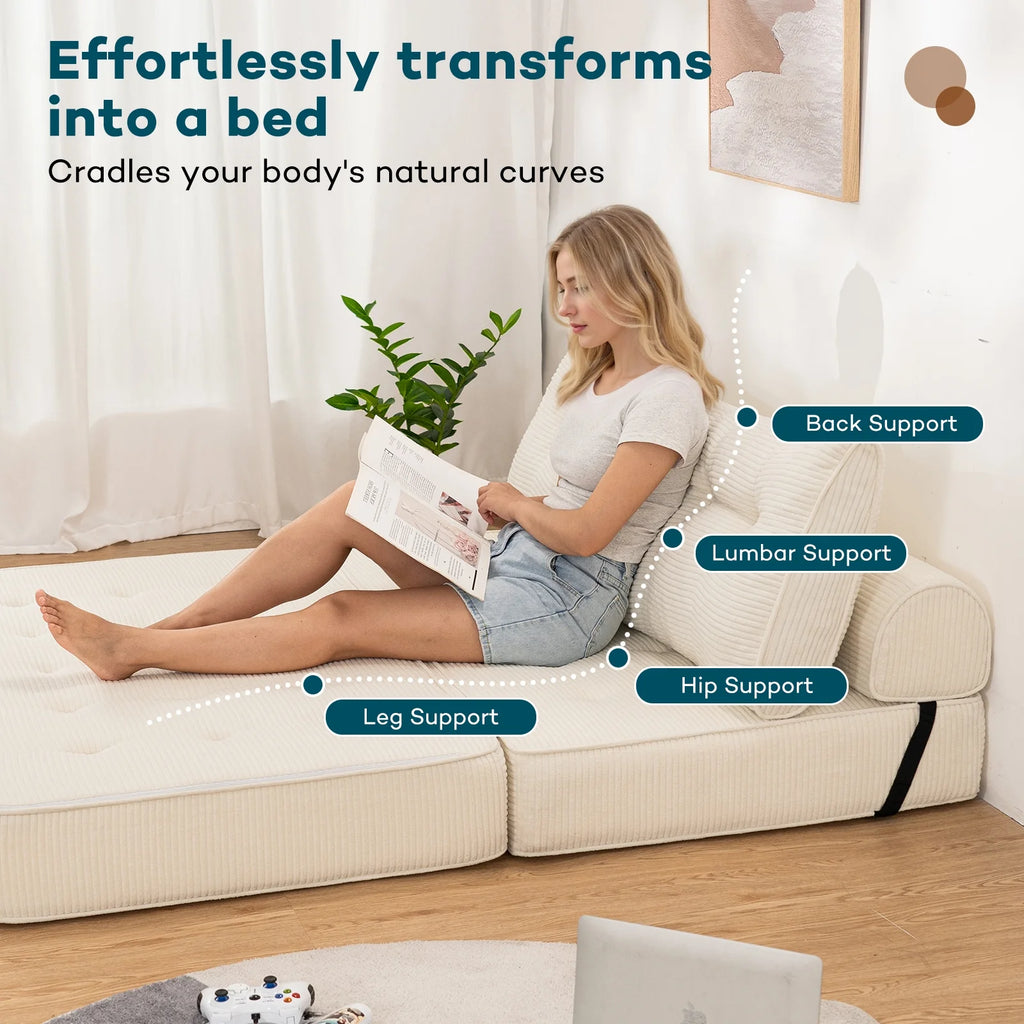 Hommpa Folding Sofa Bed Foldable Couch Bed Convertible Futon Chair with High Density Foam Filling with Pillow for Adult, Comfort Chair Bed for Living Room Bedroom, Gray, Single