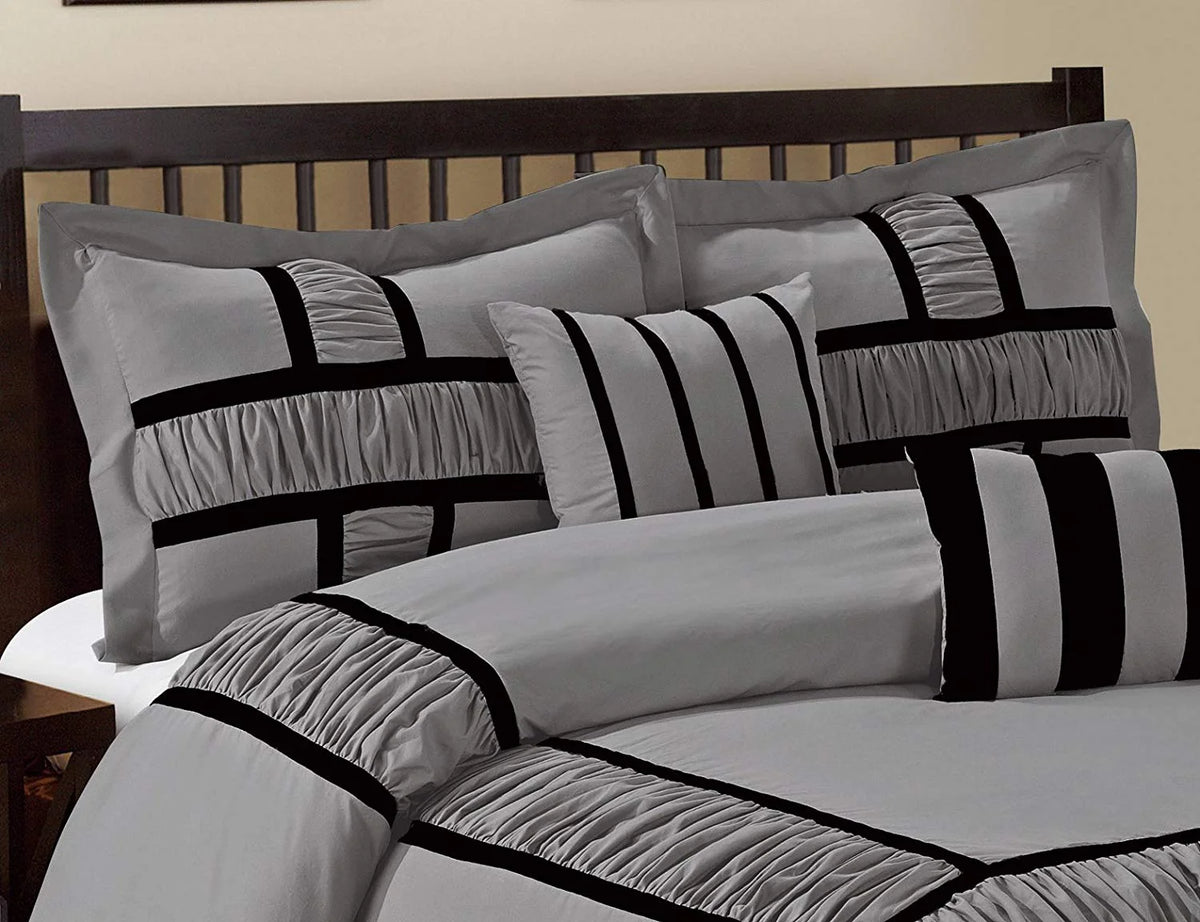 HIG Gray 7 Piece Bed in a Bag Comforter Set, Queen Bed Sets for Adults