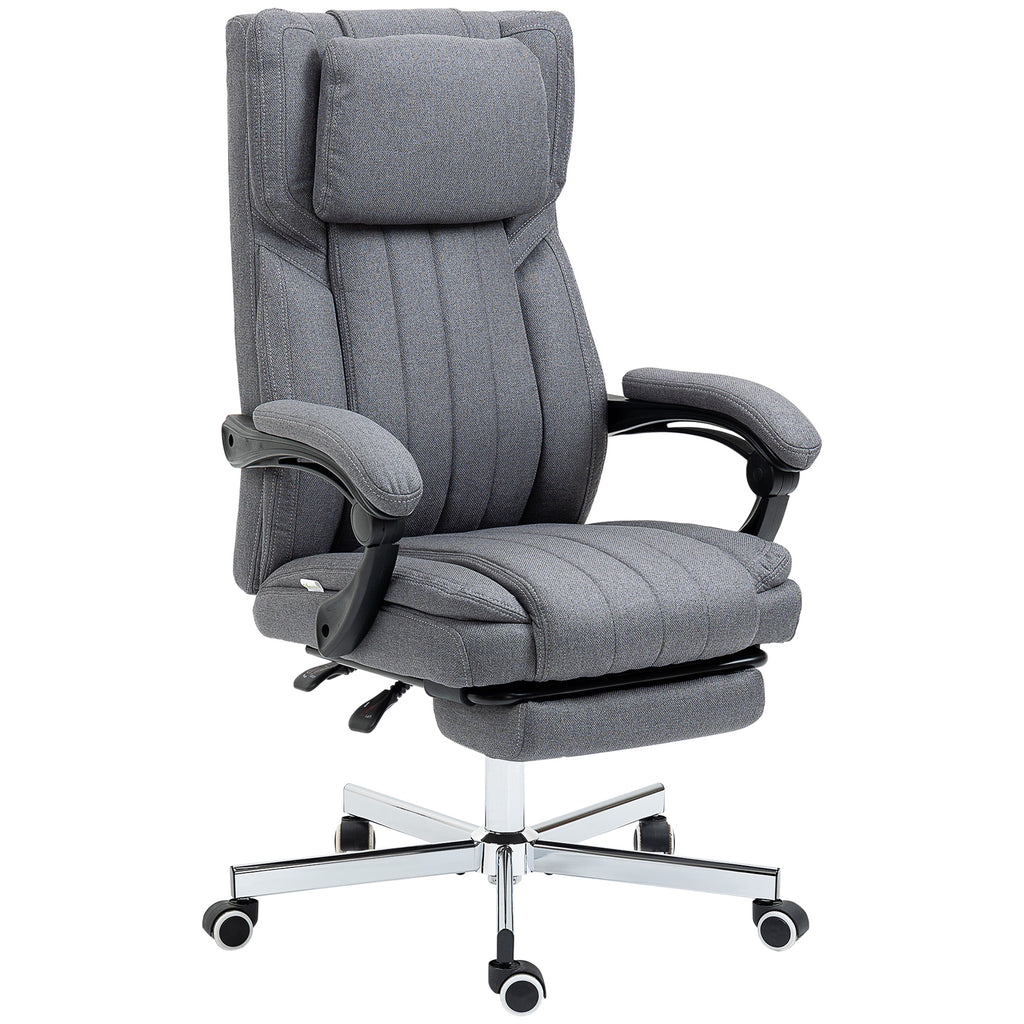 Vinsetto Bürostuhl mit Massagefunktion, neigbare Rücklehne, ausziehbare Fußstütze, Leinenoptik, grau, 65 x 61 x 113 cm