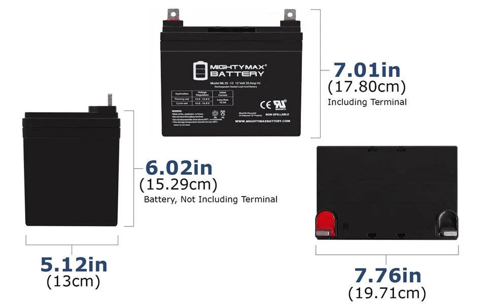 12V 35ah Pride Mobility BATLIQ1017 AGM U1 Replacement Battery