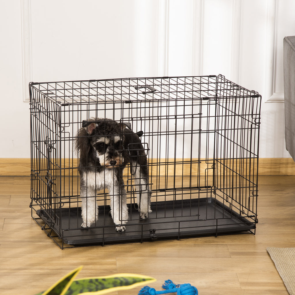 PawHut Hundekäfig, Transportkäfig, Drahtkäfig, herausnehmbare Bodenwanne, Schwarz