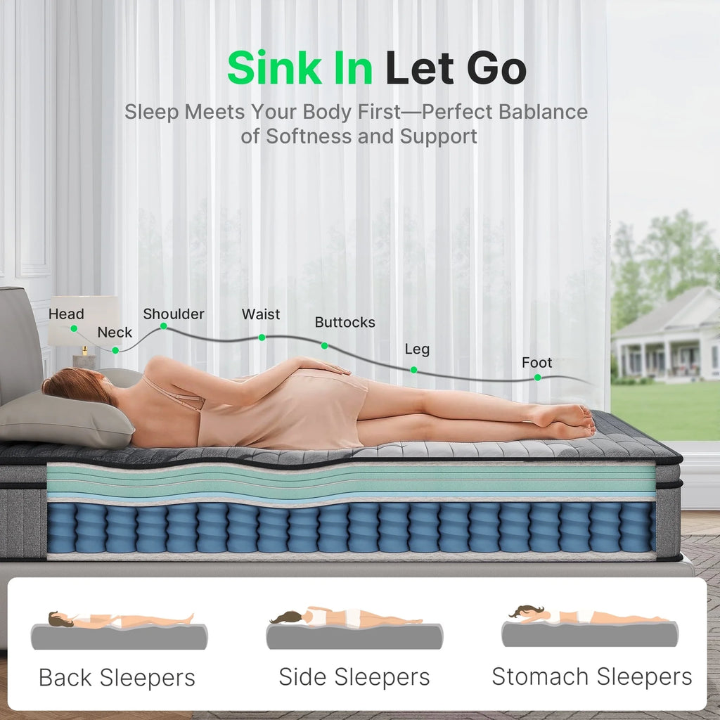 BEHOST Twin Mattress 10 in, Certipur - US Certified Eco - Friendly Twin Memory Foam Mattress, Motion - Free Pocket Springs Hybrid Mattress Twin Size