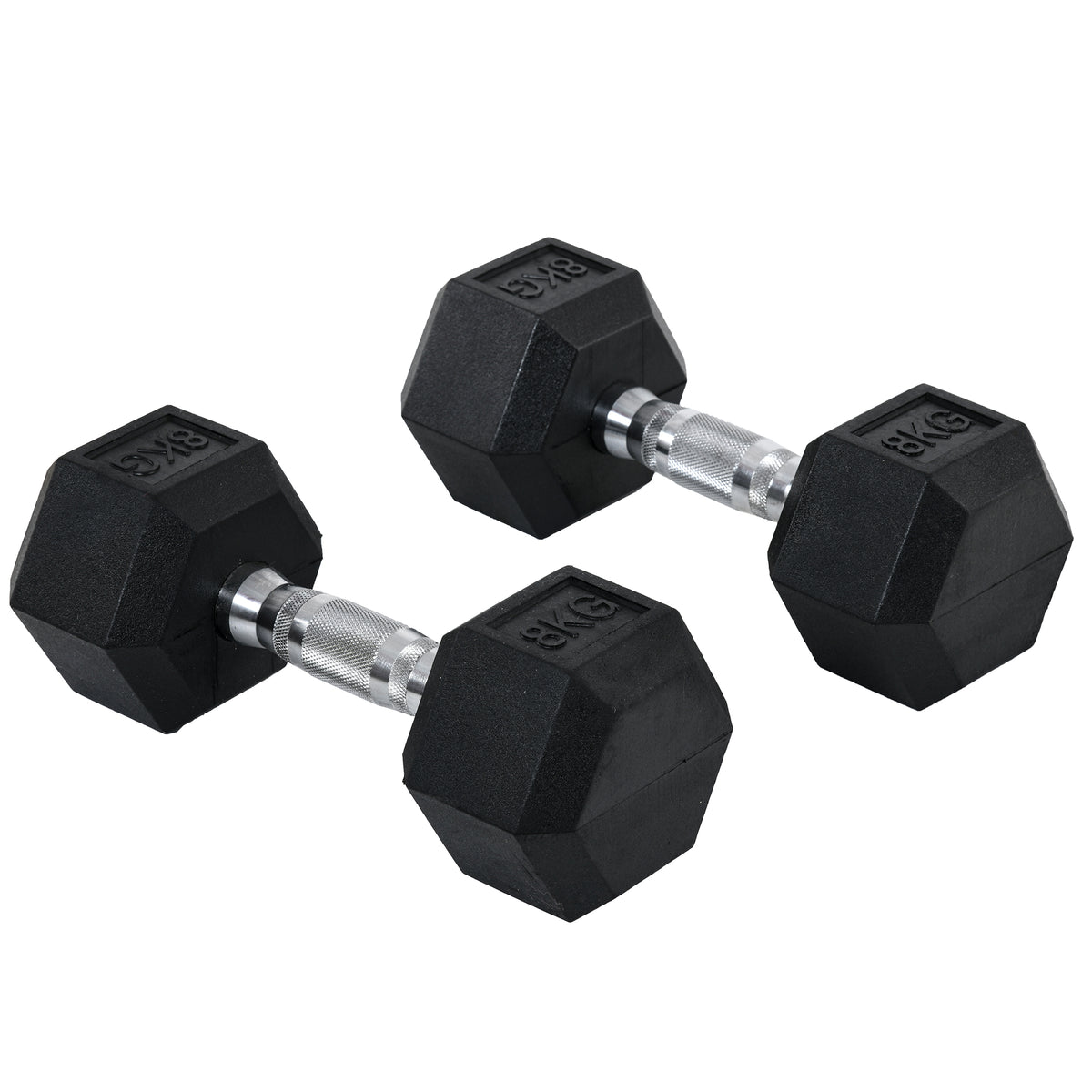 HOMCOM Hexagon Kurzhantel Gusseisen Hantel Gummi-Hantel Griff gerändelt Gewichte Metall Gummi schwarz 2 x 8 KG