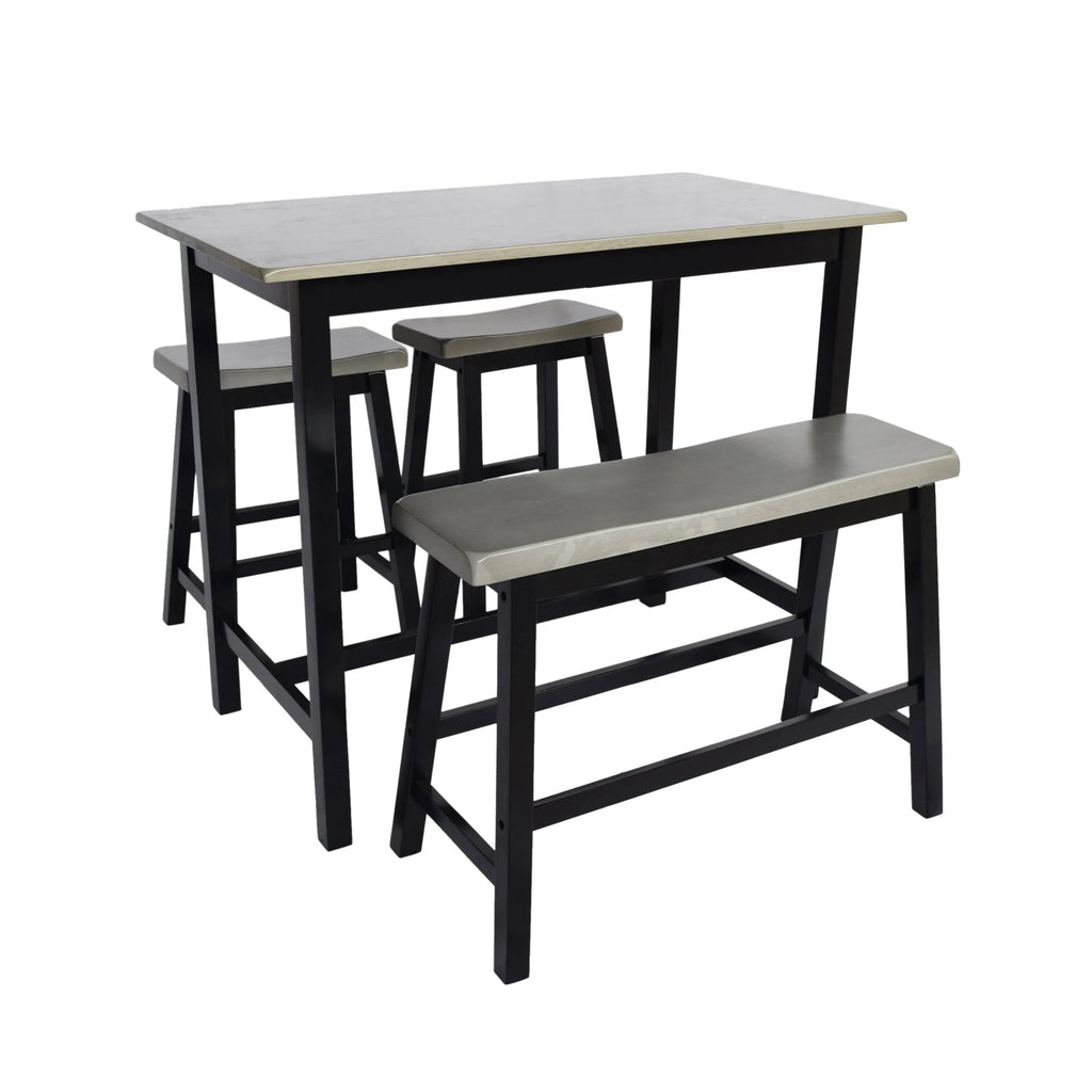 Noble House Dickson Farmhouse 4 Seater Rubber Wood Counter Dining Set, Gray and Black