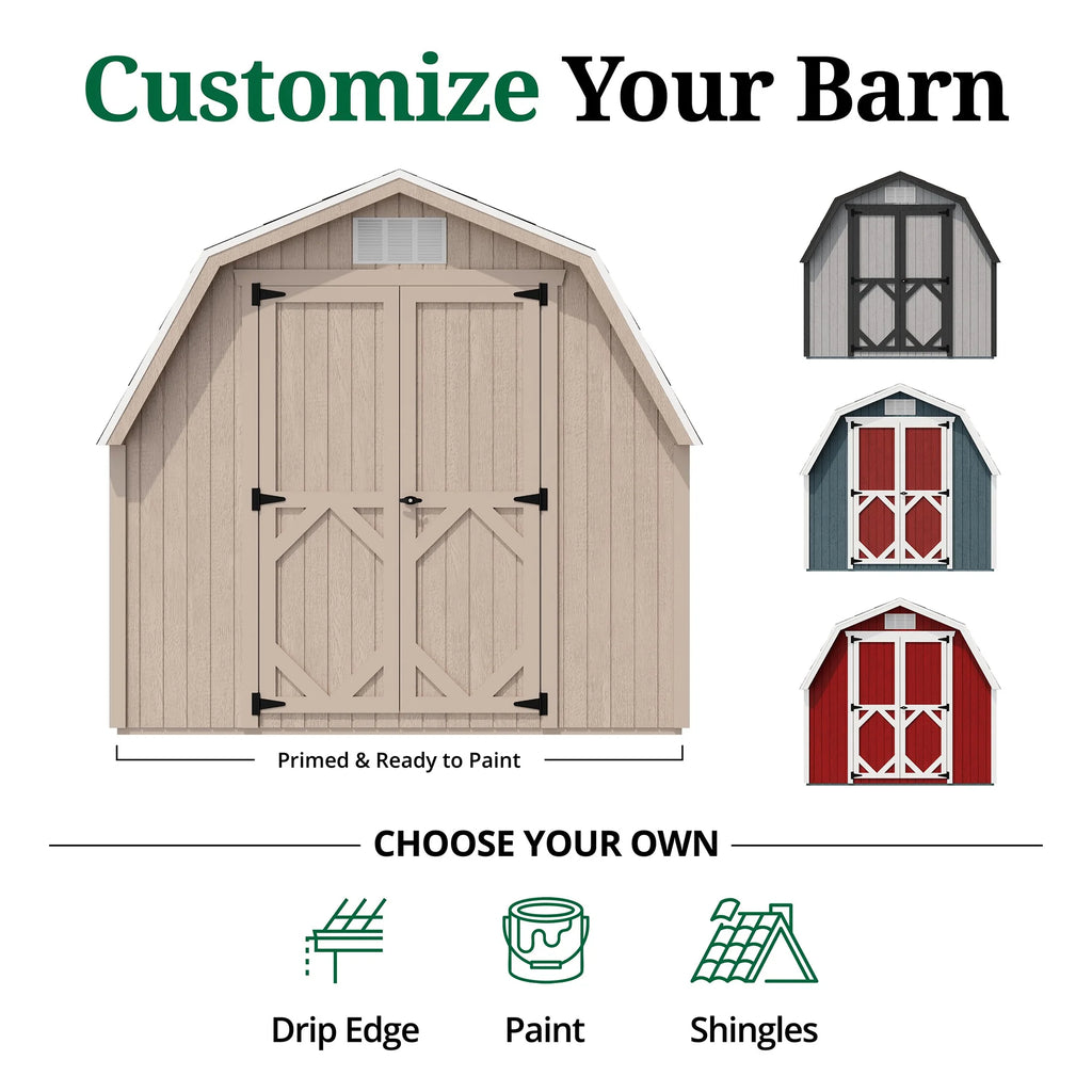 Little Cottage Co. 8x8 Classic Gambrel Barn with 4 Ft. Sidewalls, Outdoor Wood Storage Shed Do - It - Yourself Precut Kit