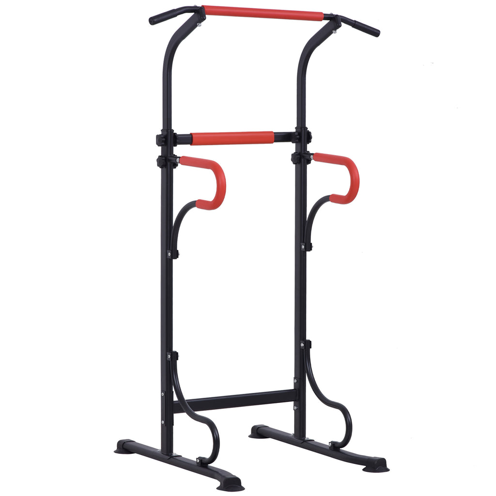 HOMCOM Fitnessstation mit Multifunktionen Klimmzugstange Römischer Stuhl verstellbare Höhe Stahl Schwarz Rot