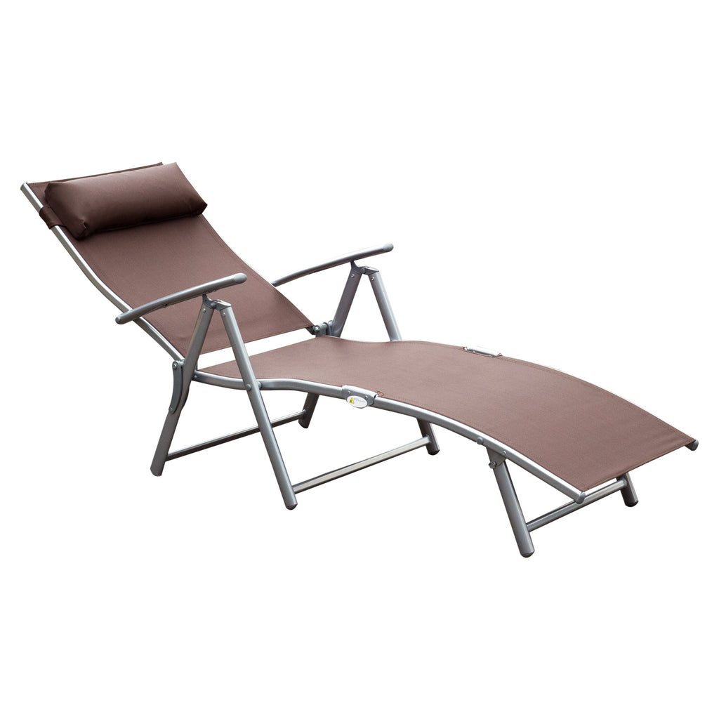 Outsunny Sonnenliege klappbar Strandliege mit Kissen Liegestuhl mit 7-Fach verstellbare Rückenlehne Gartenliege Relaxliege Gartenstuhl bis 165 kg belastbar, für Garten Urlaub Outdoor, Braun
