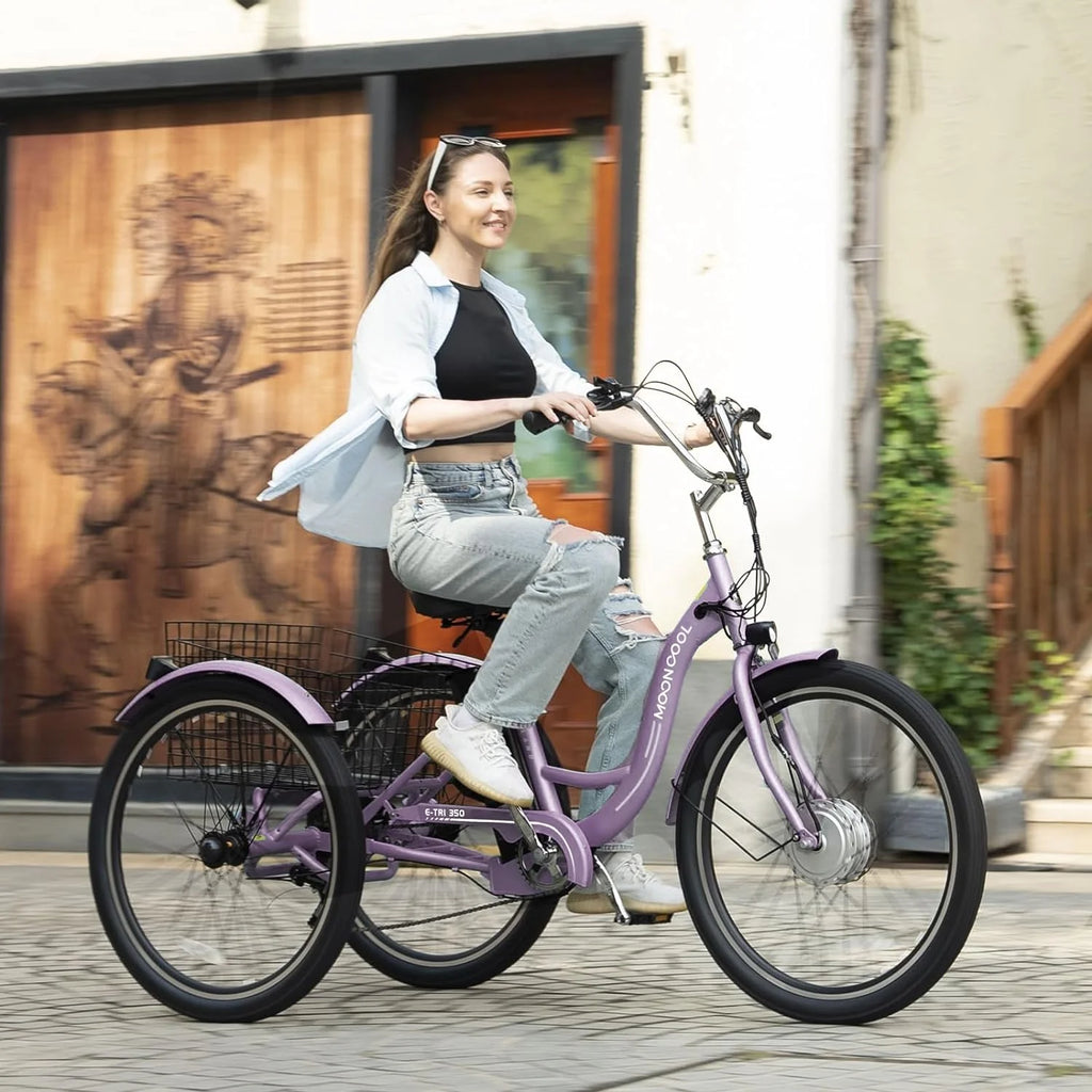 ABORON 24" 26" Electric Tricycles, 36V 10ah 350W Lithium Battery, 7 Speed E - Trike for Adults with Large Capacity Rear Basket & Adjustable Seat