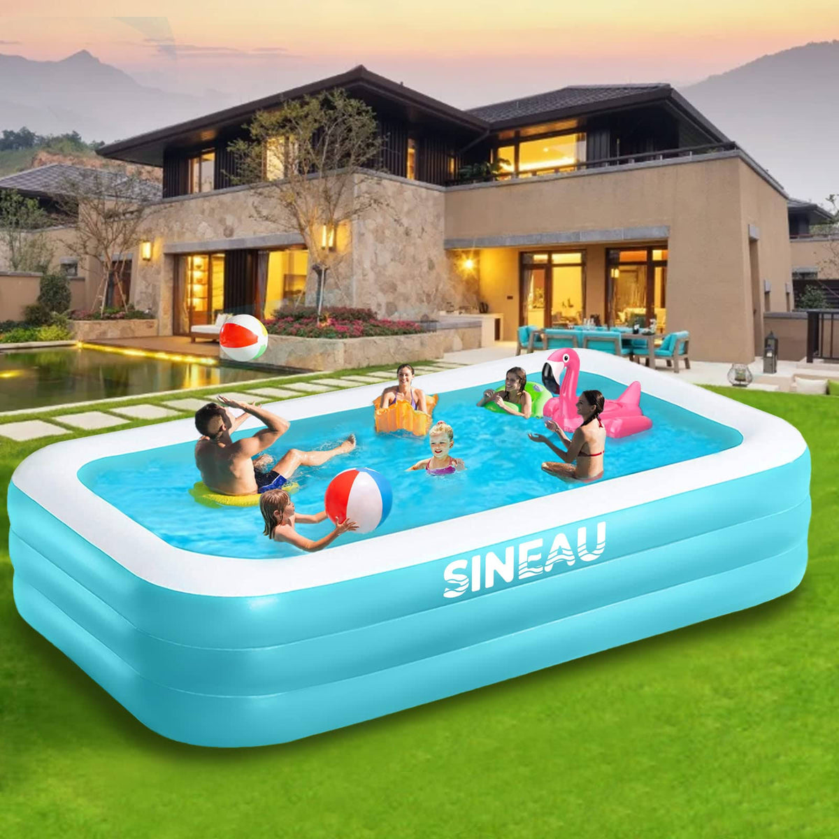 SINEAU Inflatable Pool for Kids and Adults, 120" x 72" x 22" Oversized Thickened Family Swimming Pool for Toddlers, Outdoor, Garden, Backyard, Summer