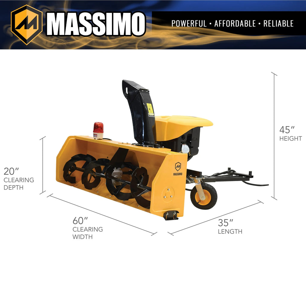 Massimo 60" Snow Blower 2 - Stage - 13HP 420cc Gas Powered UTV/ATV Attachment for Heavy Duty Snow Removal