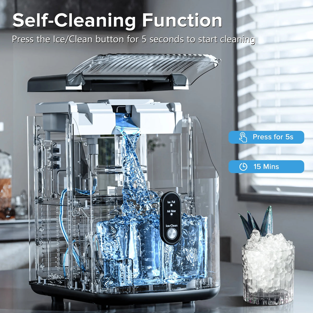 Auseo Nugget Ice Maker Countertop, Pebble Ice Maker Machine with 35 lb/24H Soft Ice, Self - Cleaning, for Home/Kitchen/Office (Black)