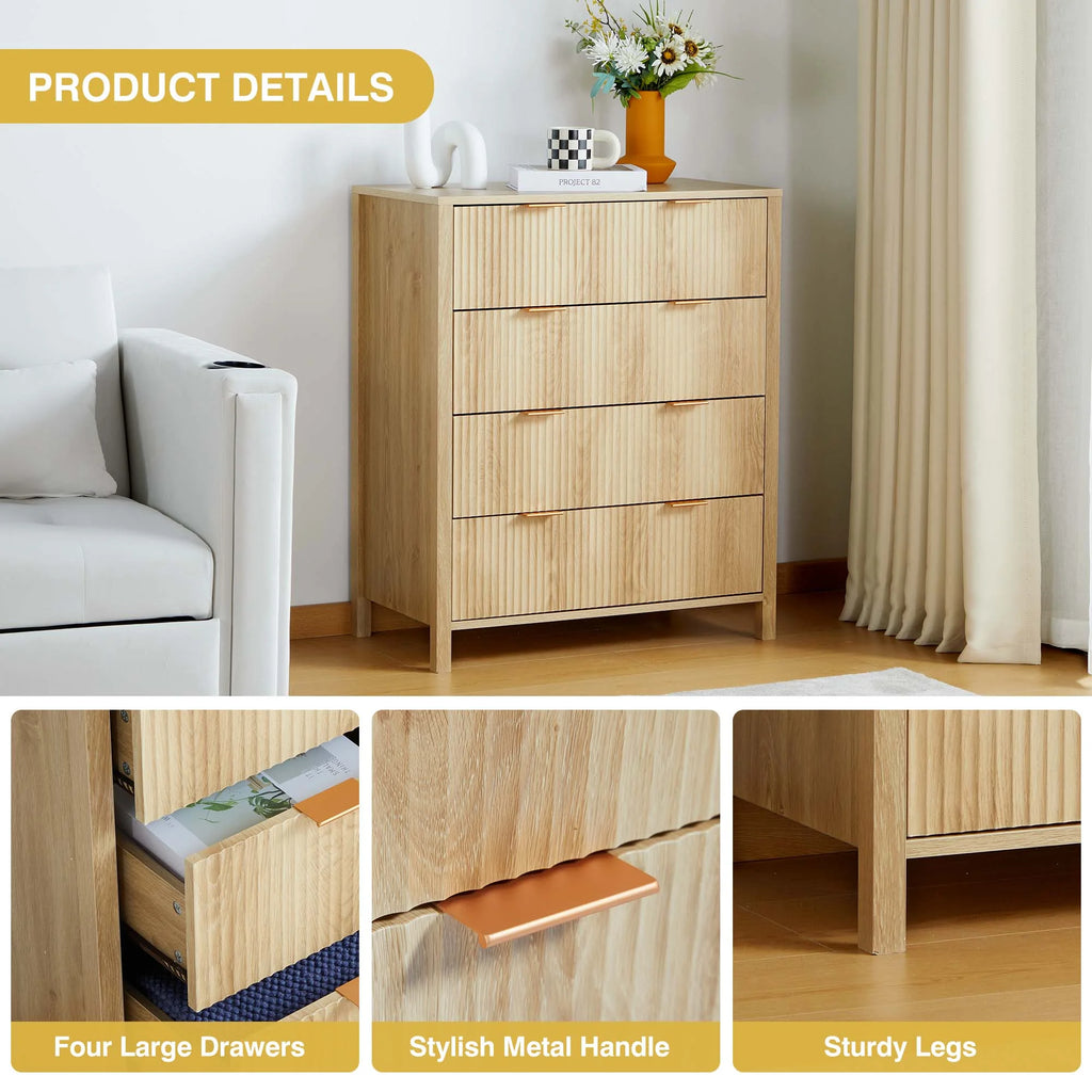 YOCWO Fluted Nightstand for Bedroom Set of 2, Wood Bedside Table Set of 2 with Drawers, Black