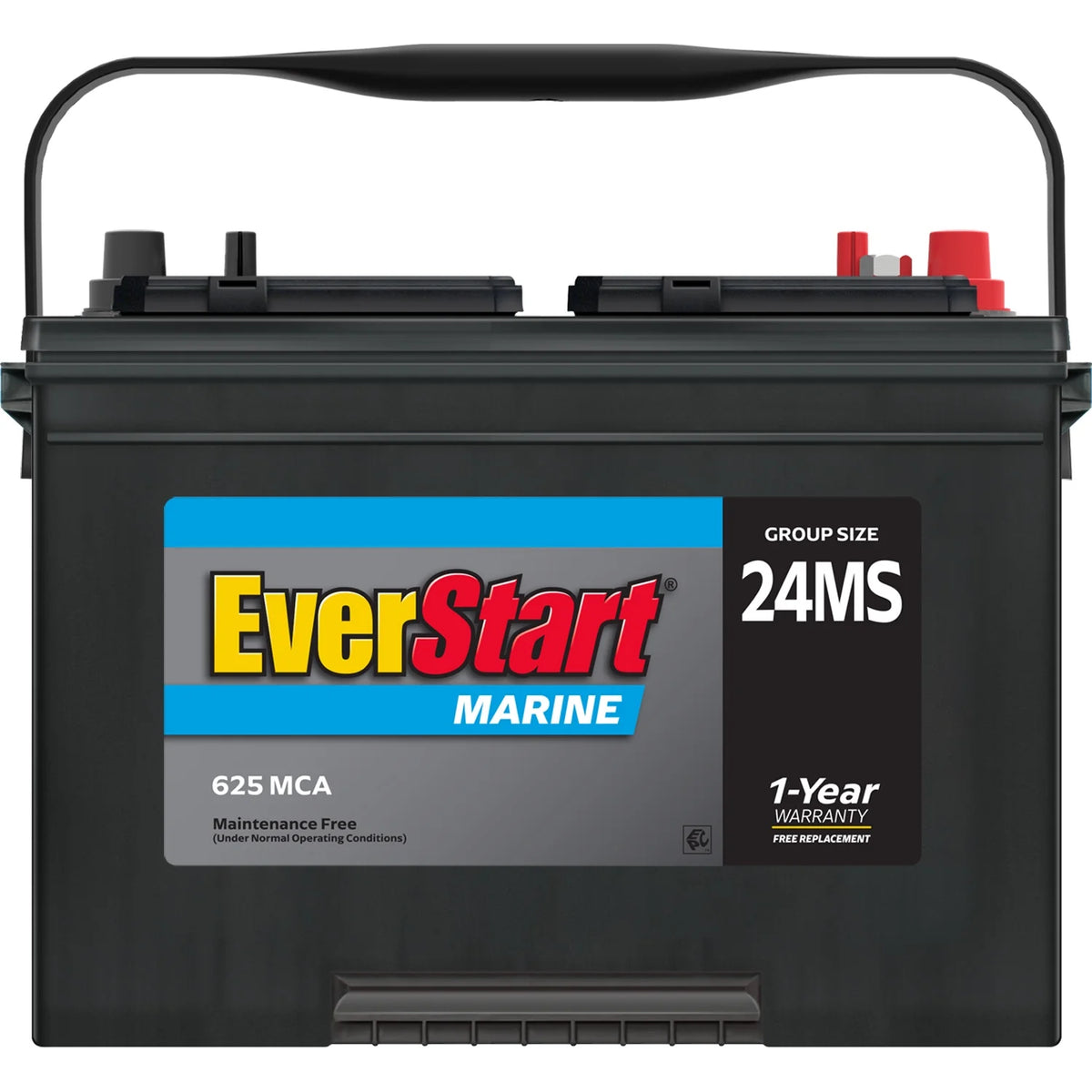 Everstart Lead Acid Marine Starting Battery, Group Size 24MS 12 Volt, 1000 Mca*