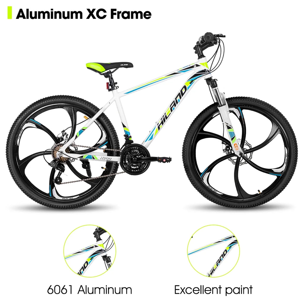 Hiland Mountain Bike, Multi - Spokes, Shimano 21 Speeds Drivetrain, Aluminum Frame 26 in Wheels, Men'S MTB Bicycle, White