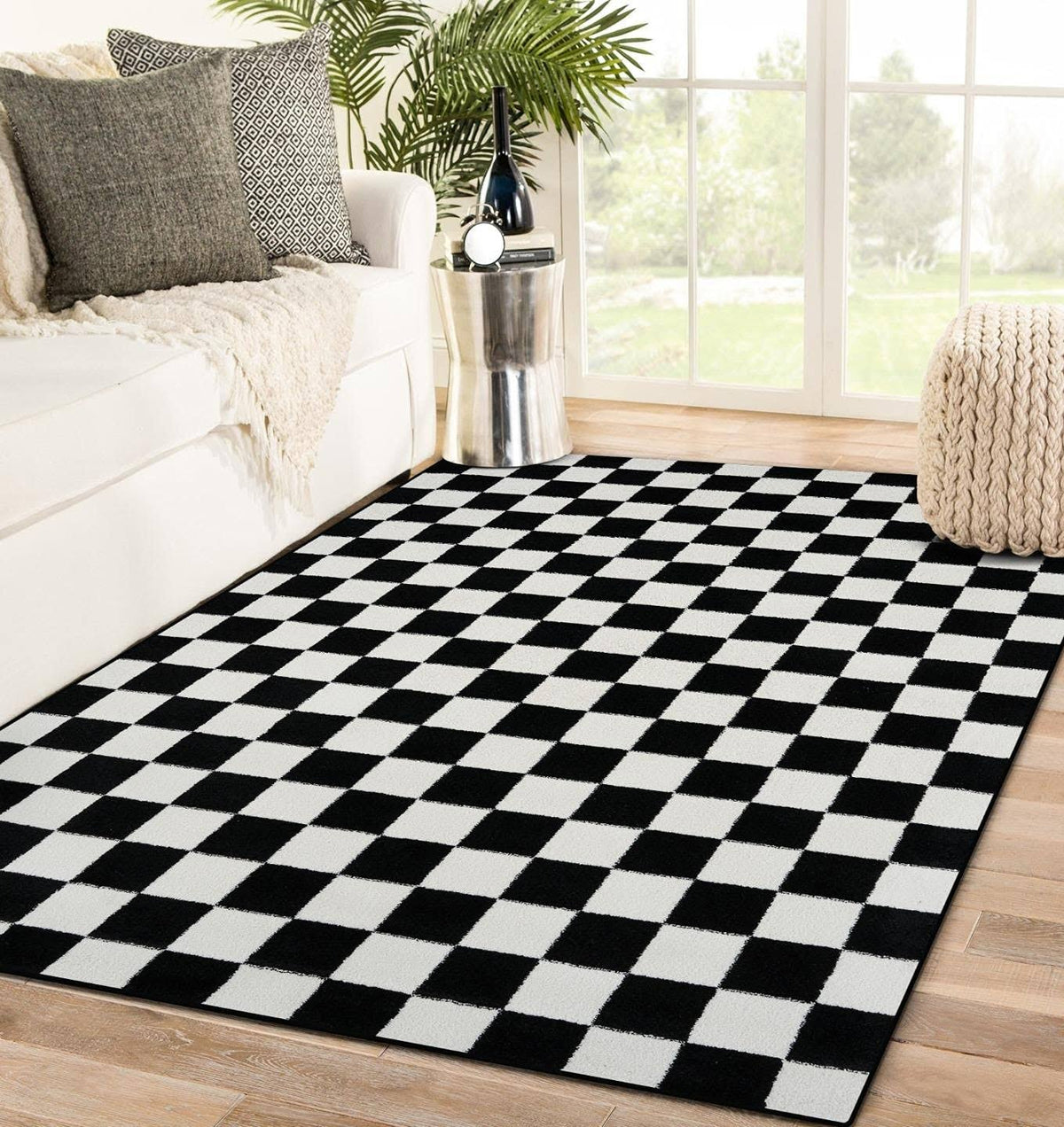 Luxe Weavers Checkered Black and White Geometric 2x3 Area Rug