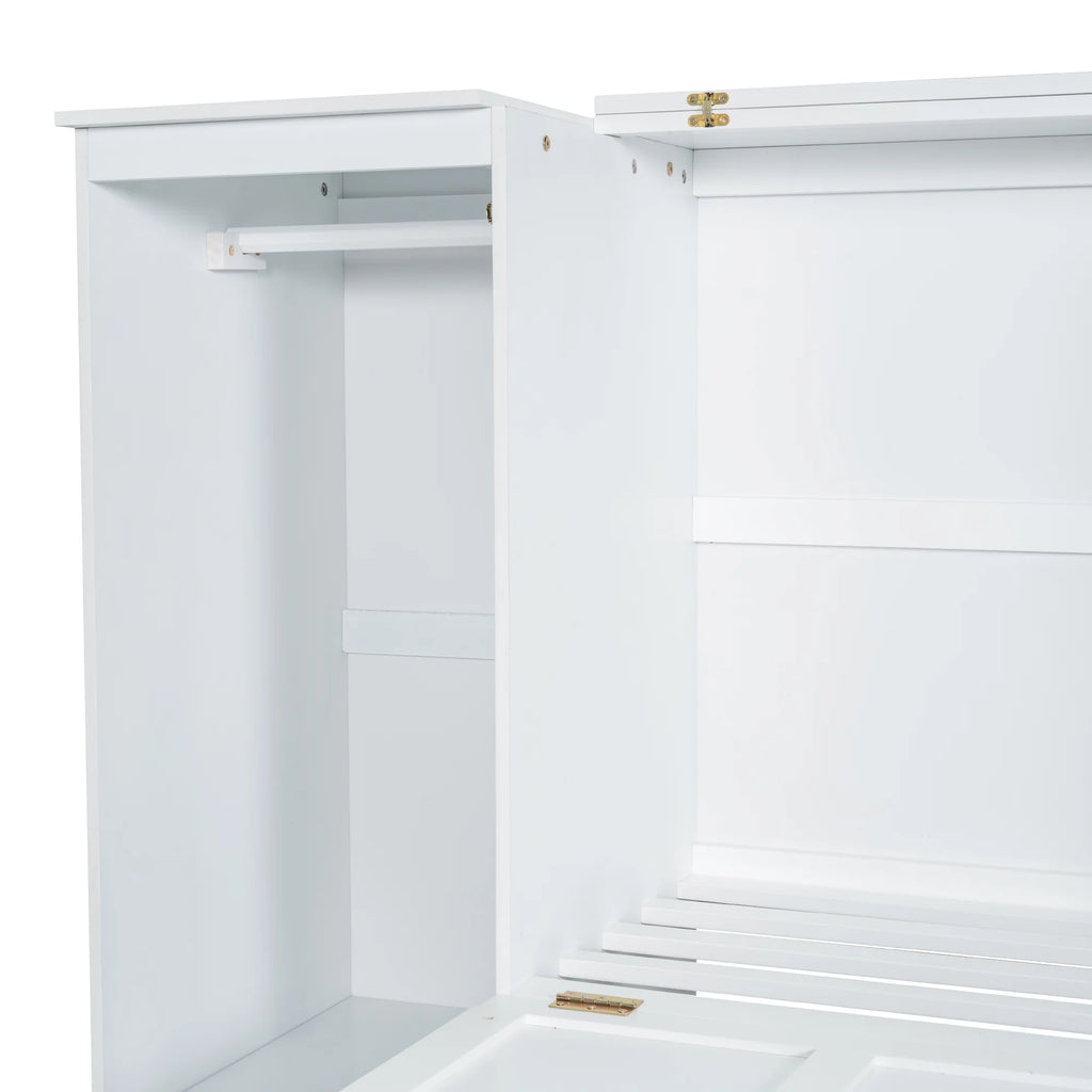 Euroco Wood Twin Size Murphy Bed with Wardrobe and Shelves for Kids Teens Living Room