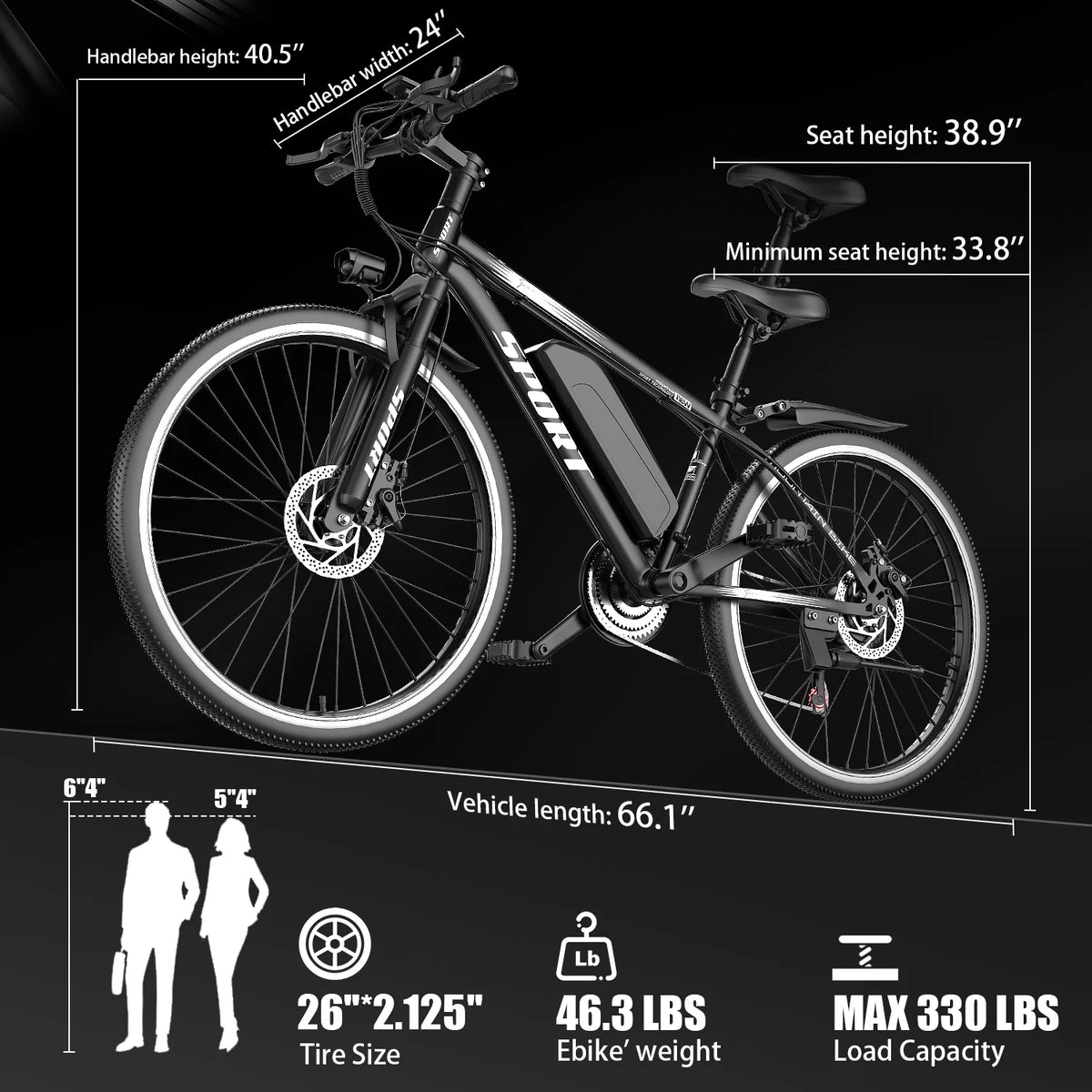 G28 - 1200W Peak 26" Electric Mountain Bike for Adults, 48V Off - Road E - Dirt Bike (Removable Battery45+ Mile Range, LCD Display, 330 lb Capacity, Pneumatic Tires - UL2849 Certified (Camp, Trail Rid)