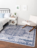 Unique Loom Wasahable Renaissance 7 ft Square Blue Floral Area Rug