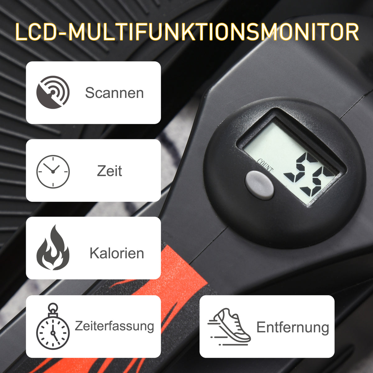 HOMCOM Mini Stepper mit LCD-Monitor, Heimtrainer, Pedaltrainer, Trainingsgerät, Stufenlos Einstellbarer Widerstand, Rutschfestes Steppbrett, Stahl