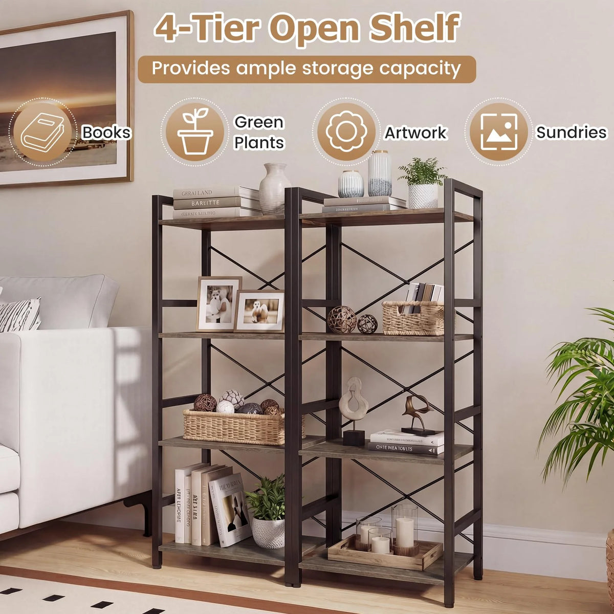 Tangkula 3-Tier Industrial Bookshelf for Home Office