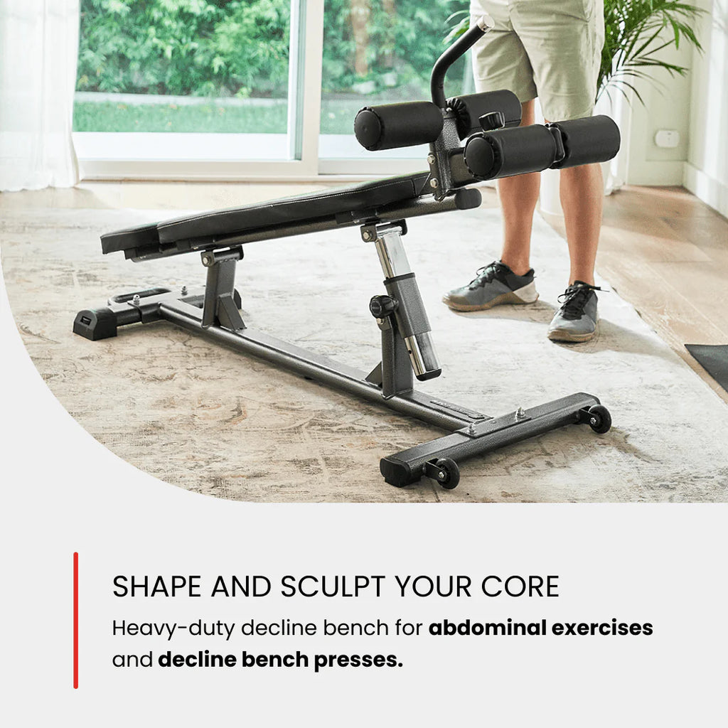 Finer Form Semi, Commercial Sit up Bench Elite, Reverse Crunch Handle for Ab Exercises, Reverse Crunch and Decline Sit up with 4 Adjustable Height Settings, Black