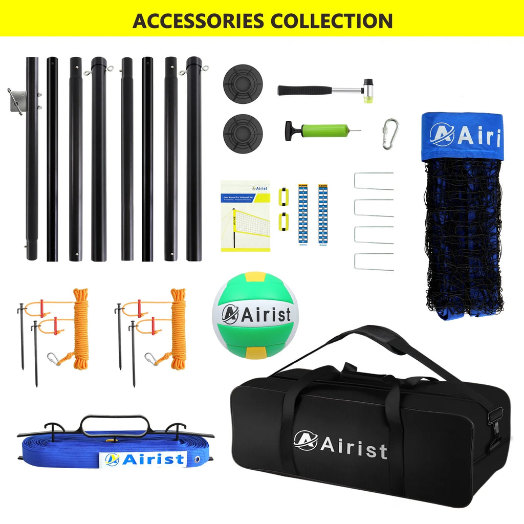 Airist Heavy Duty Volleyball Net Outdoor with Steel Anti - Sag System, Adjustable Aluminum Poles, Professional Volleyball Nets Set for Backyard and Beach, Volleyball and Carrying Bag (Blue)