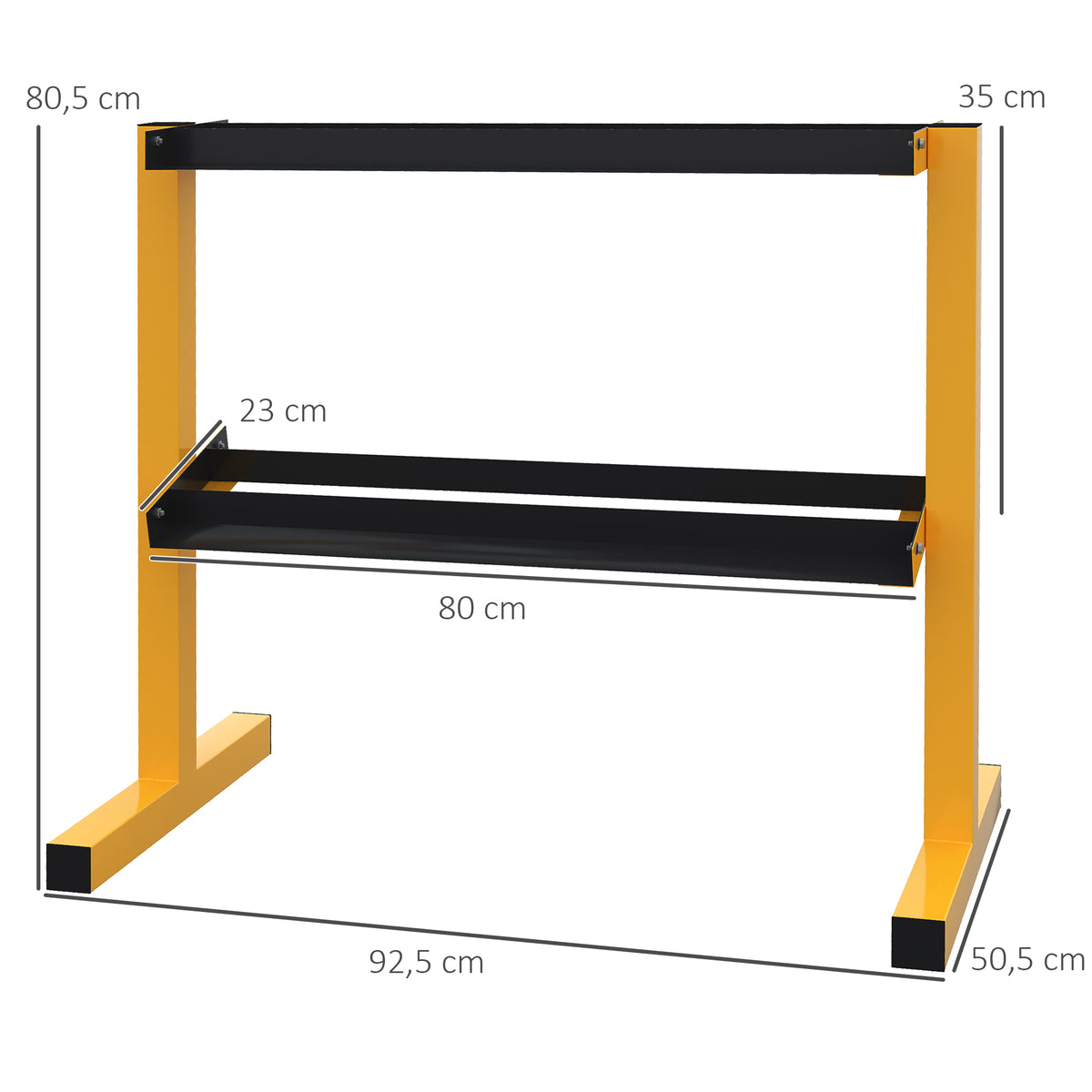 SPORTNOW Hantelablage für Kurzhanteln, bis 270 kg, 2 Ablagen, Stahlrahmen, gelb, 92,5 x 50,5 x 80,5 cm