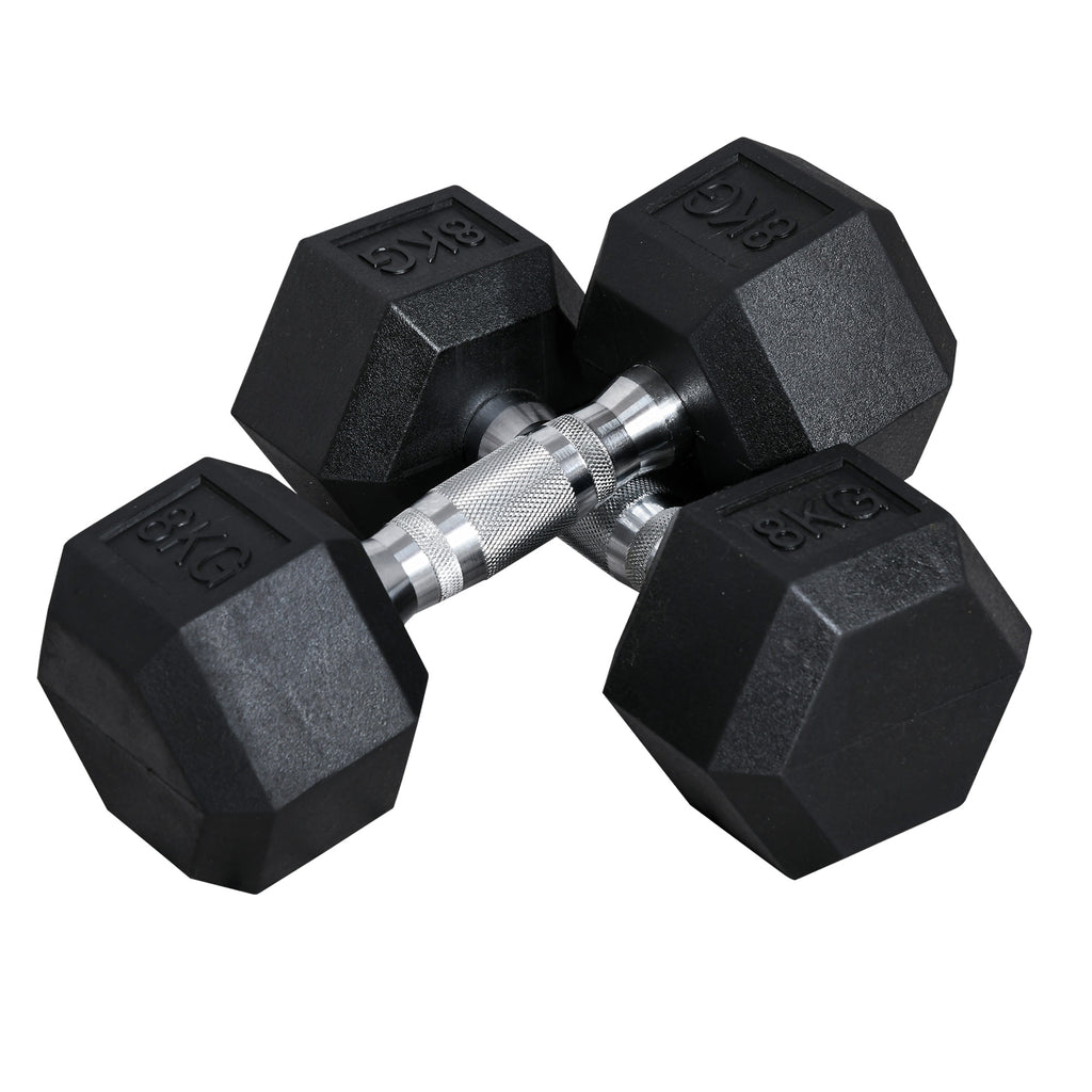 HOMCOM Hexagon Kurzhantel Gusseisen Hantel Gummi-Hantel Griff gerändelt Gewichte Metall Gummi schwarz 2 x 8 KG