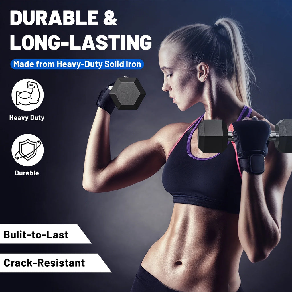 150 lb Dumbbell Set with Rack, Rubber Encased Hex Free Weights for Home Gym Strength Training