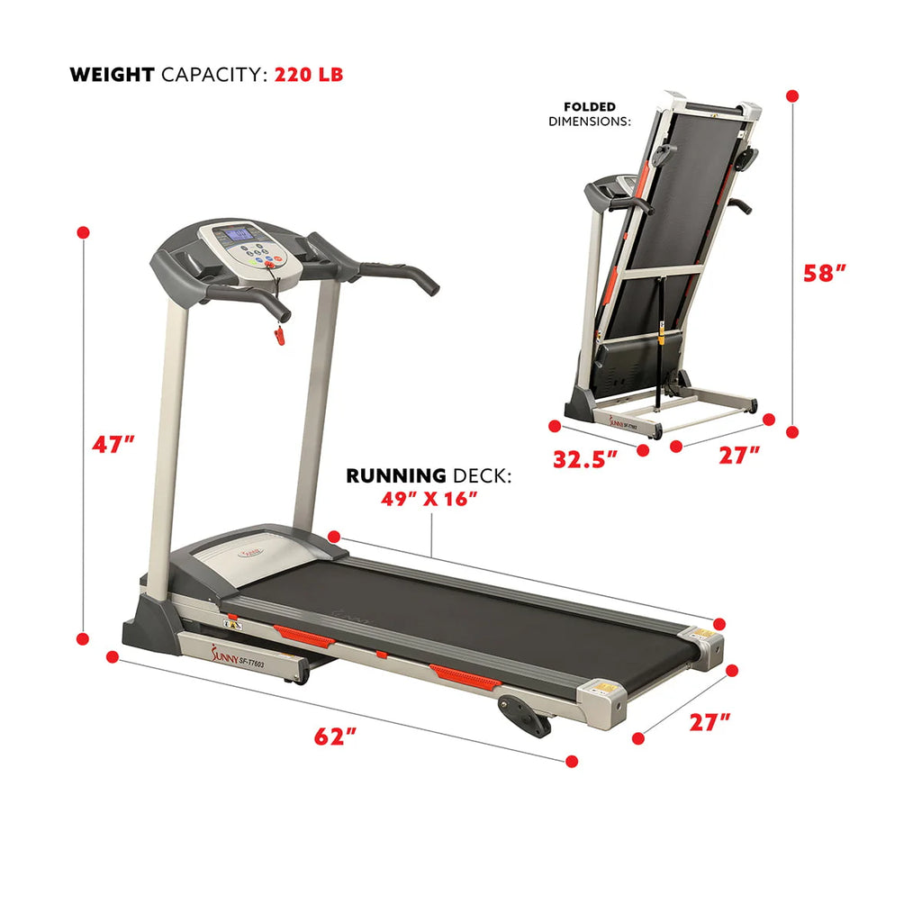 Sunny Health & Fitness Powerful Electric Treadmill for Home, Foldable, Manual Incline, Built - in Programs, Pulse Sensor, SF - T7603