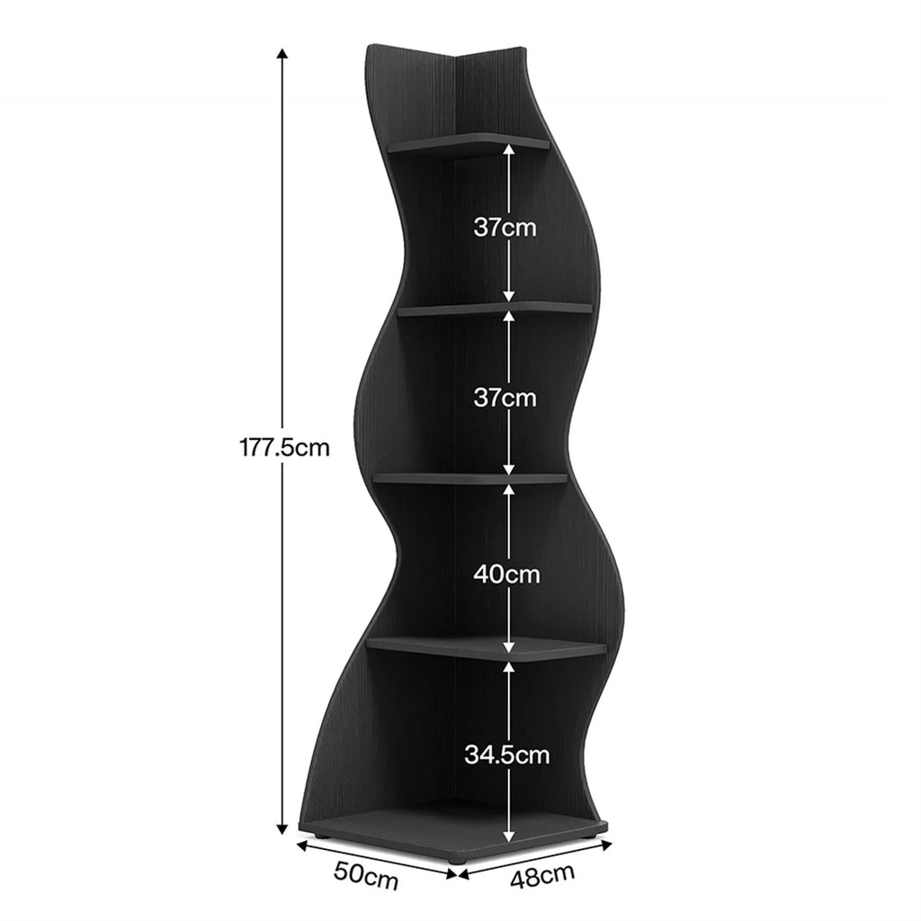 Finihen 5 - Tier Corner Bookcase, Wood Bookshelf Storage Organizer, 70" Tall Display Standing Shelf Unit for Bedroom, Living Room, Green