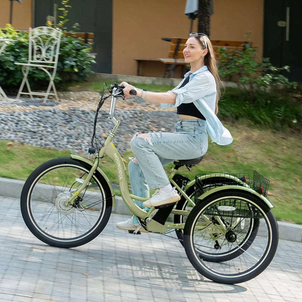 ABORON 24" 26" Electric Tricycles, 36V 10ah 350W Lithium Battery, 7 Speed E - Trike for Adults with Large Capacity Rear Basket & Adjustable Seat
