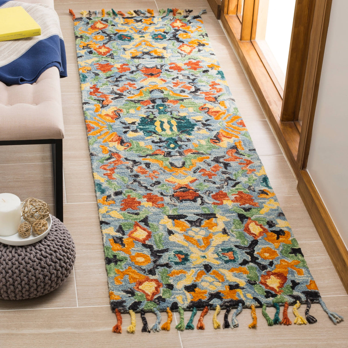 Safavieh Blossom BLM452A Handmade Blue / Multi Rug - 2' 3" x 14'