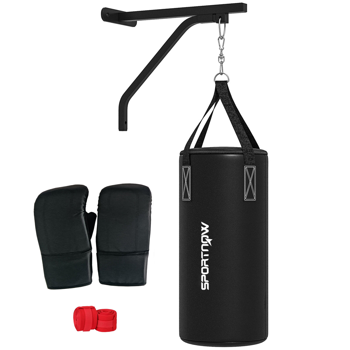 SPORTNOW Boxsack, befüllbar, mit Wandhalterung, Handschuhen und Bandagen, bis 45 kg, Schwarz