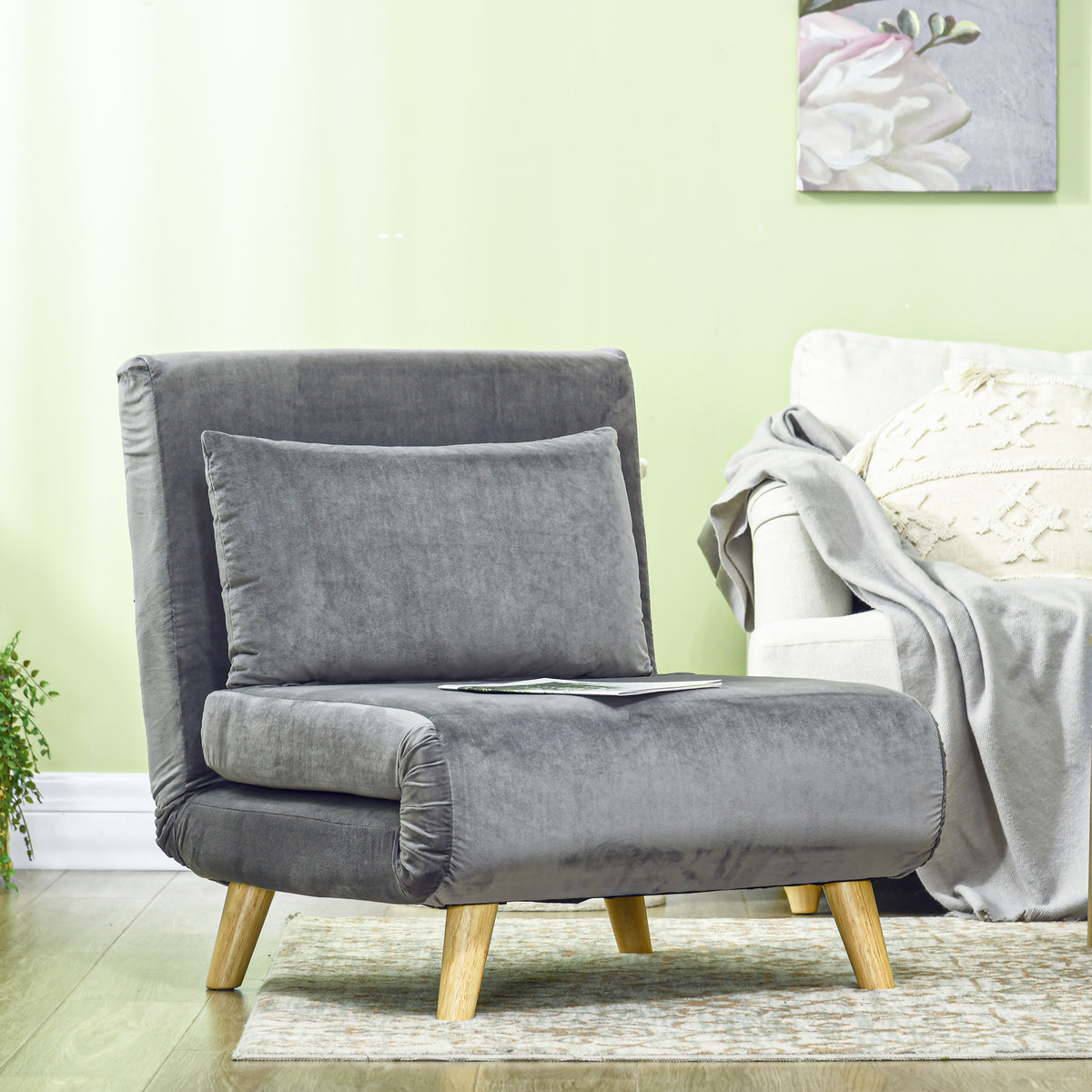 HOMCOM 2-in-1 Sessel, Relaxsessel, Gästebett, bis 150 kg, 72 cm x 78 cm x 79 cm, Grau