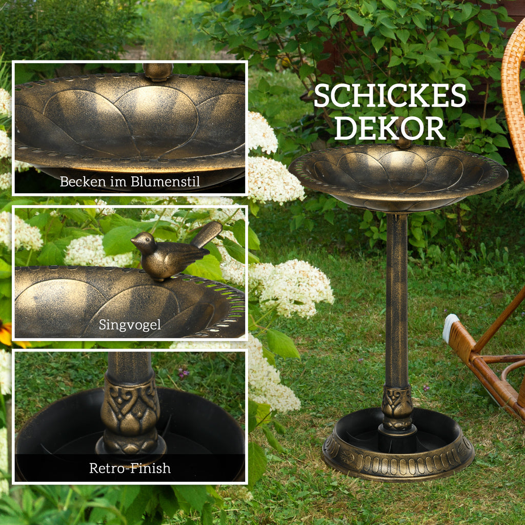 Outsunny Vogeltränke, Vogelbad mit Statue, Blumenmuster, 2 Becken, Kunststoff, antiker Look, 50B x 72H cm, Bronzefarben