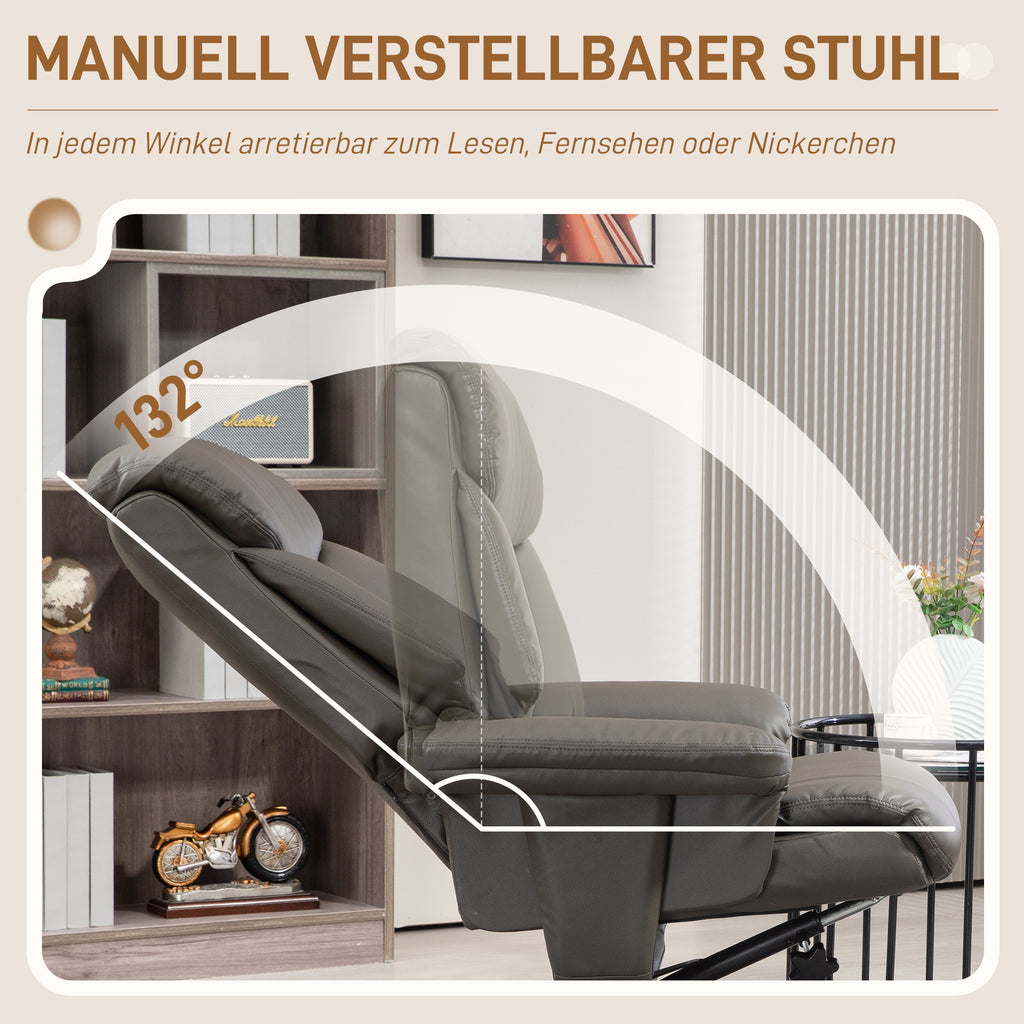 HOMCOM Relaxsessel mit Hocker, Rückenlehne verstellbar, Kunstleder, bis 150 kg, Grau